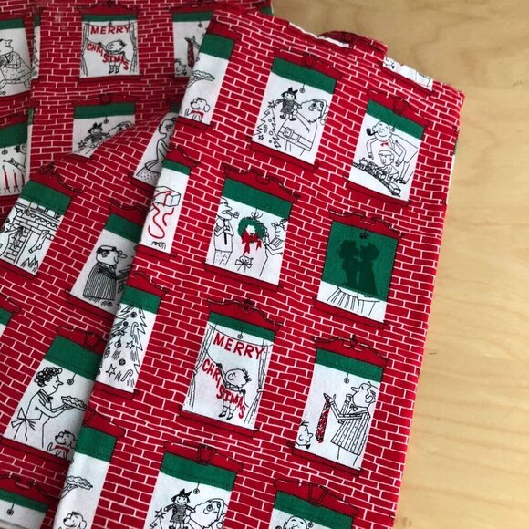 Vintage MCM Christmas Holiday Linen Dinner Napkins - Set of 8 - Picture 5 of 6